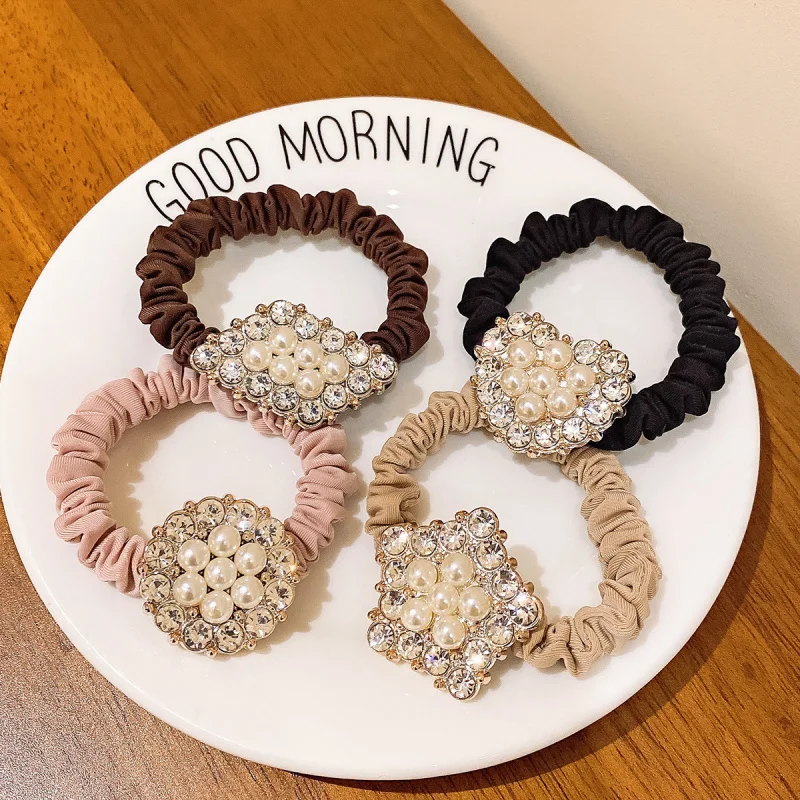 

5pcs Korean Ice Silk Small Intestine Hair Rope Imitation Pearl Hair Rope High-end Hair Accessories High Ponytail Hair Rope