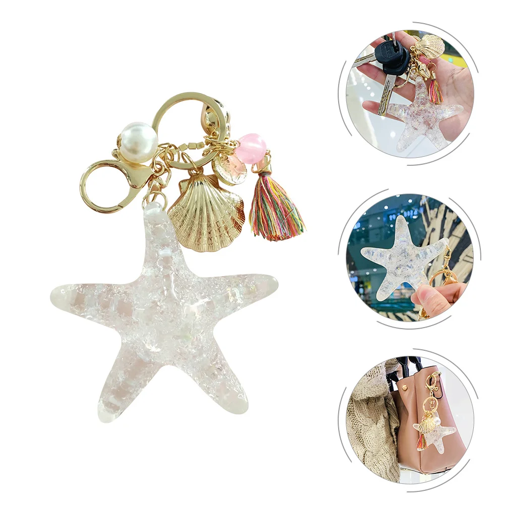 

Pearl Key Chain Sea Star Tassel Design Premium Bag Charm Key Pendant Decor for Keys Backpacks Cellphone Ocean Themed Jewelry