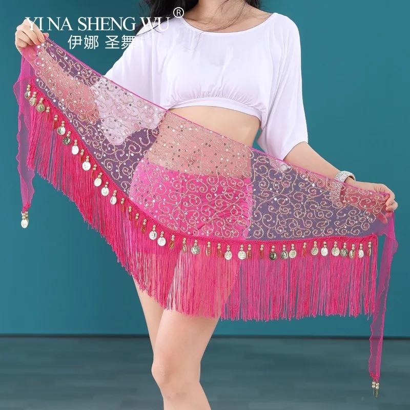 

Танец живота, поясная цепочка, женская тренировочная одежда, хип-шарф для начинающих, треугольный шарф, пояс с вышивкой из бисера, пояс с кисточками, танцевальные топы