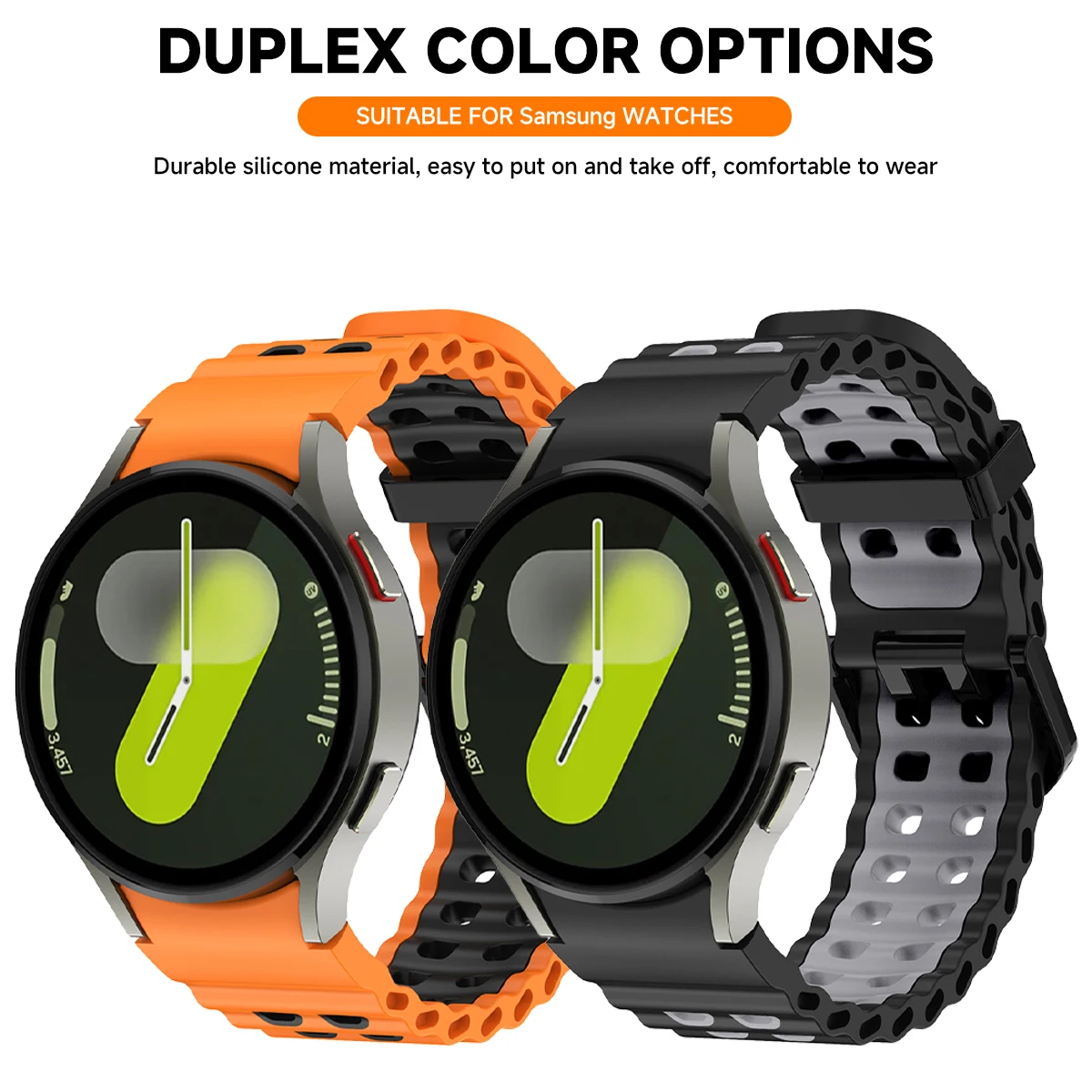 No Gaps Two-tone Silicone Strap for Samsung Galaxy Watch 7 6 5 4 FE 40mm 44mm 4/6 Classic 42 43mm 47mm 5Pro 45mm Sport Bracelet