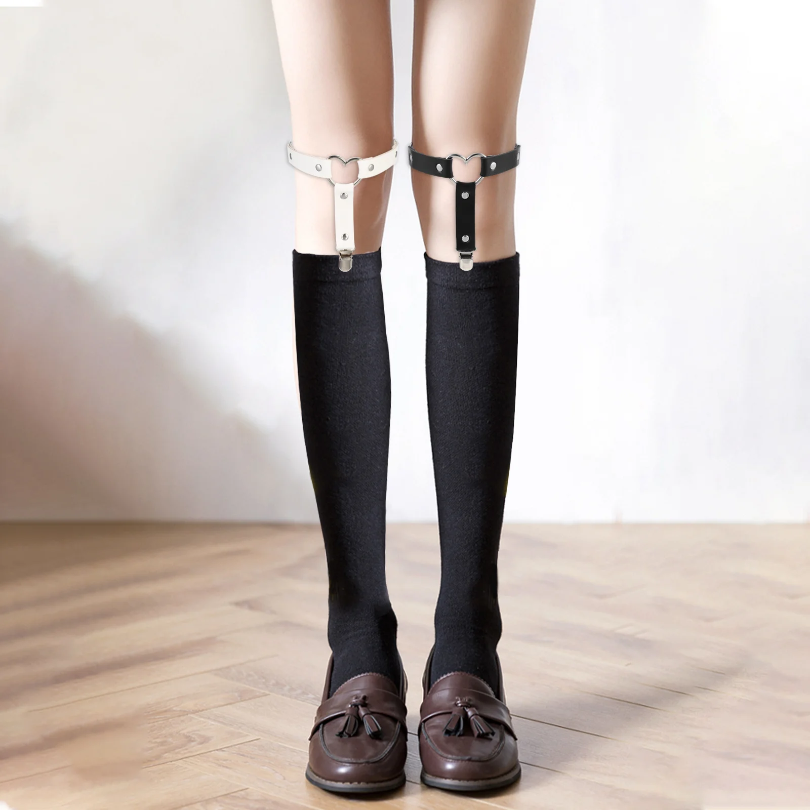 

4pcs Punk Leg Chain Leg Suspender Heart Shape Ring Garters Women Adjustable Punk Strap Thigh Chain Heart Shape Ring Body