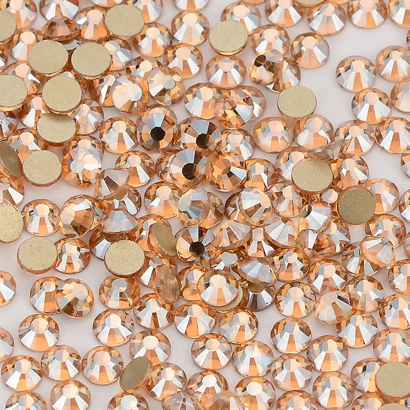 Yellow Series Glass Flat Back Rhinestones Champagne Round Glue On Diamond Non Hot Fix Stones for Nail Art Clothes Decoration