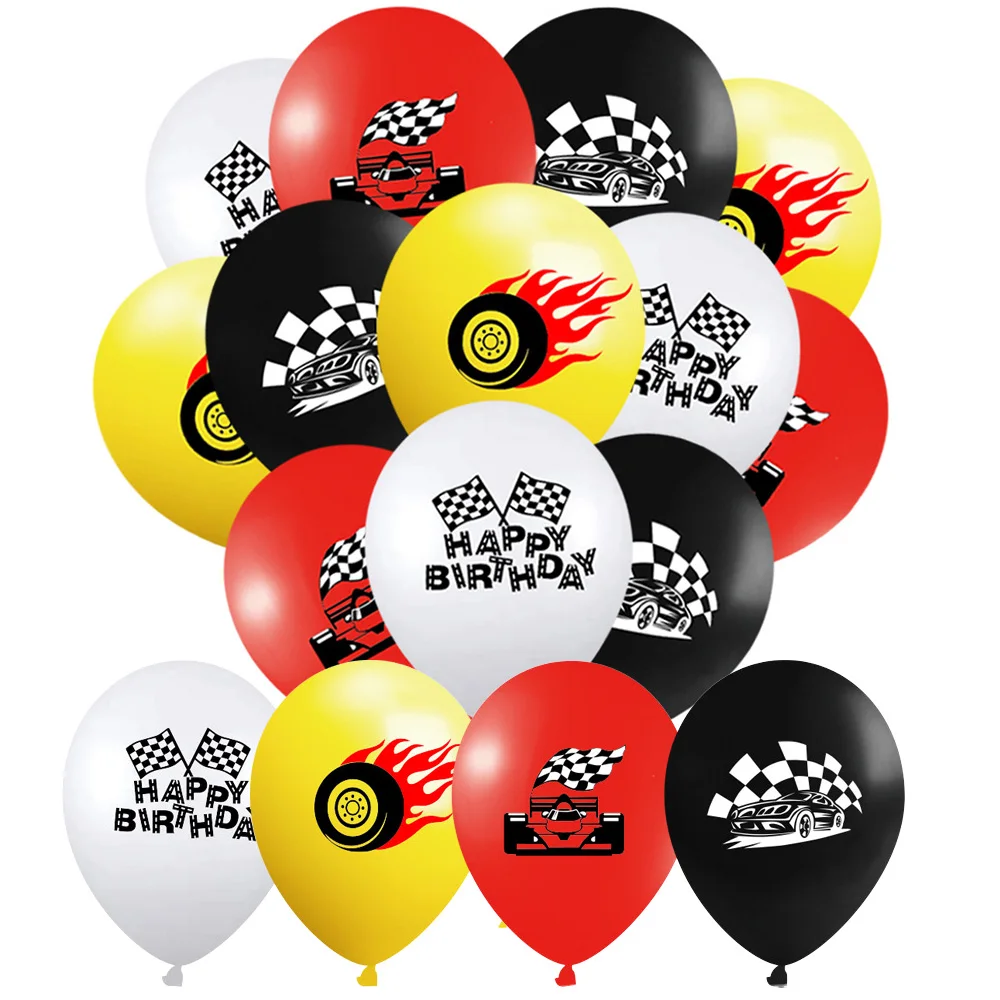 

20PCS 12Inch Race Car Latex Balloon Hot Wheels Racing Theme Party Decoration Red Black Yellow Color White Happy Birthday Balloon