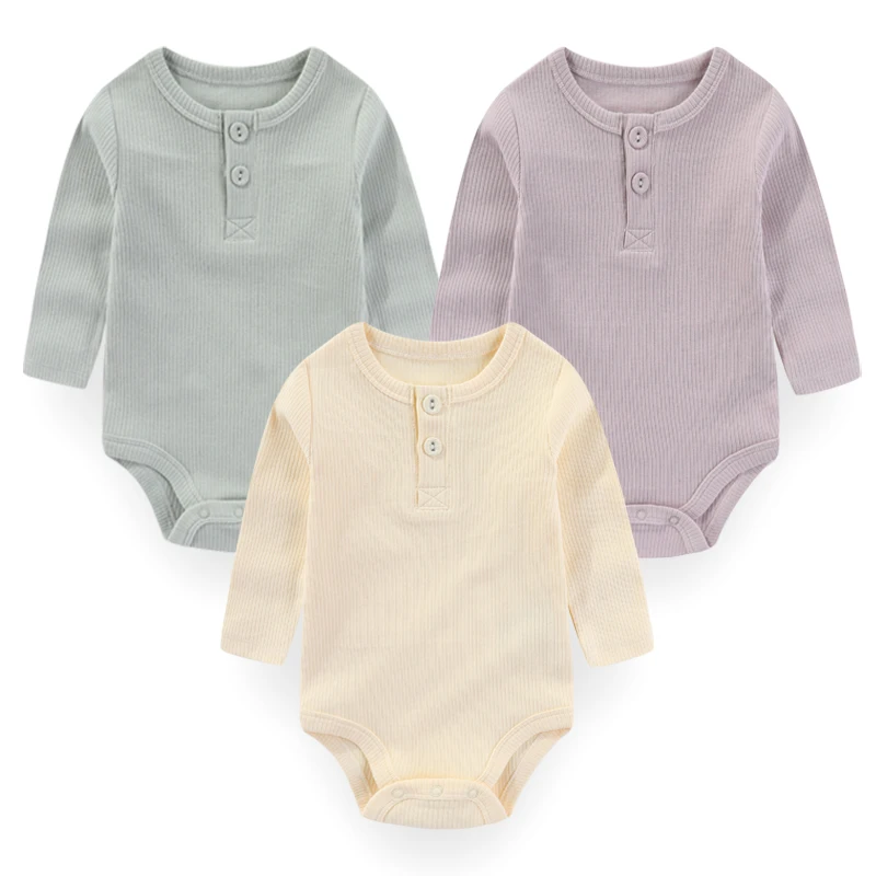 3 Pieces Solid Color Unisex Baby Bodysuits Cotton Soft Newborn Boy Girl Onesies 0-24M Long Sleeves Infant Clothes