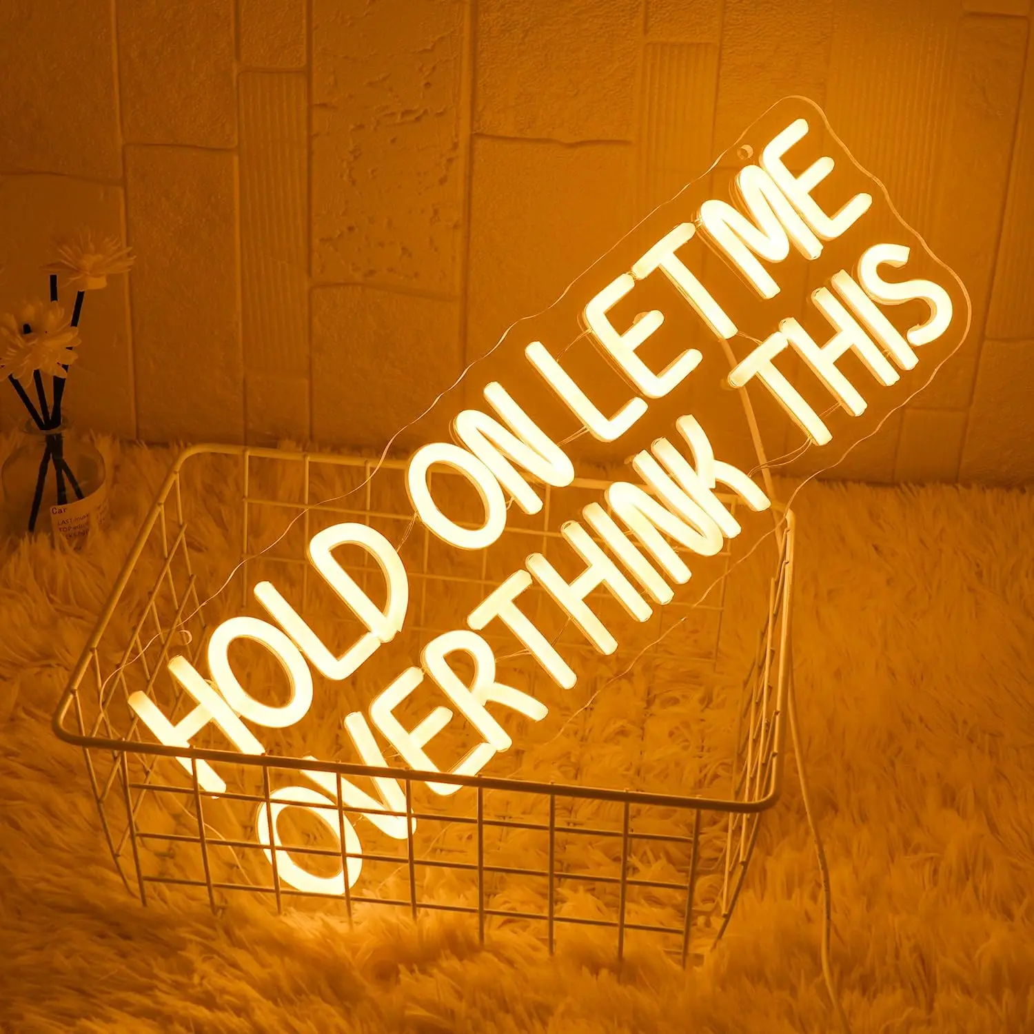 Hold On Let Me Overthink This LED Neon Sign Funny Warm White Letter Dimmable for Bedroom Bar Classroom Party Library Wall Decor