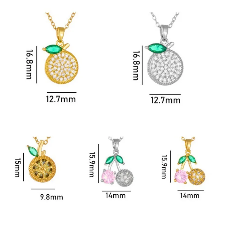 Light Luxury Cherry Lemon Zircon Pendant Necklace Stainless Steel Fashion Sweet Fruit Choker Jewelry Party Gifts For Women Girls