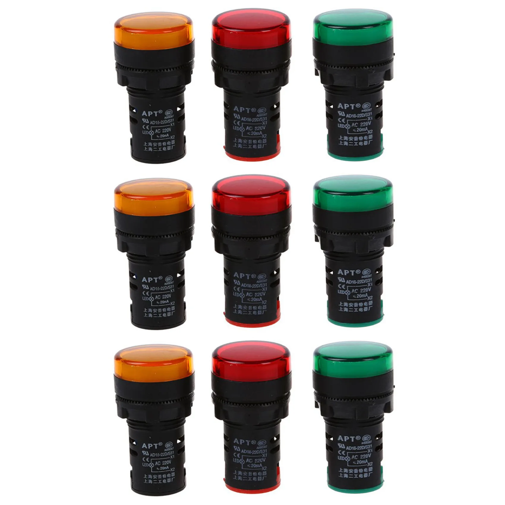 

ABUP-Red, Yellow-Green Light Lamp 22 Mm LED Pilot Display Panel AC 220 V 9 Pcs