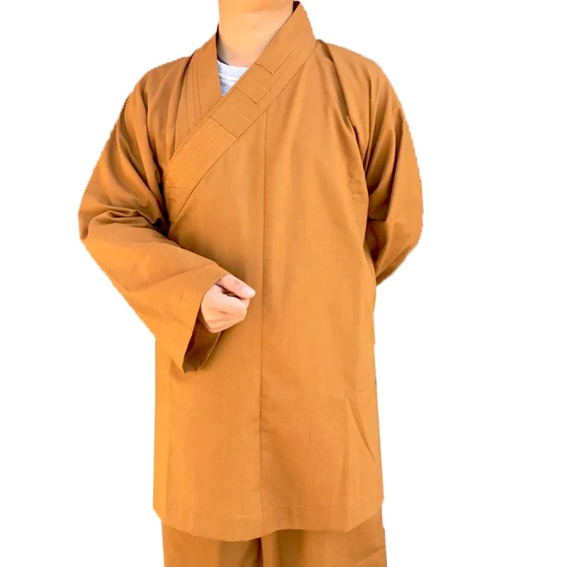 Satu Set gaun Arhat Buddhisme Cina tradisional untuk pakaian jubah biksu pria dewasa atasan dan celana baju Buddha