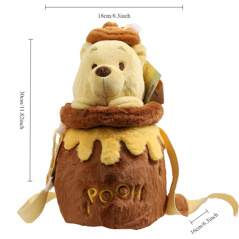 Disney PoohBear Plush Cartoon Cute Honey Jar Child Handbag Popular Fashion Trend Crossbody Bag Toy Gift Backpack Limited Edition