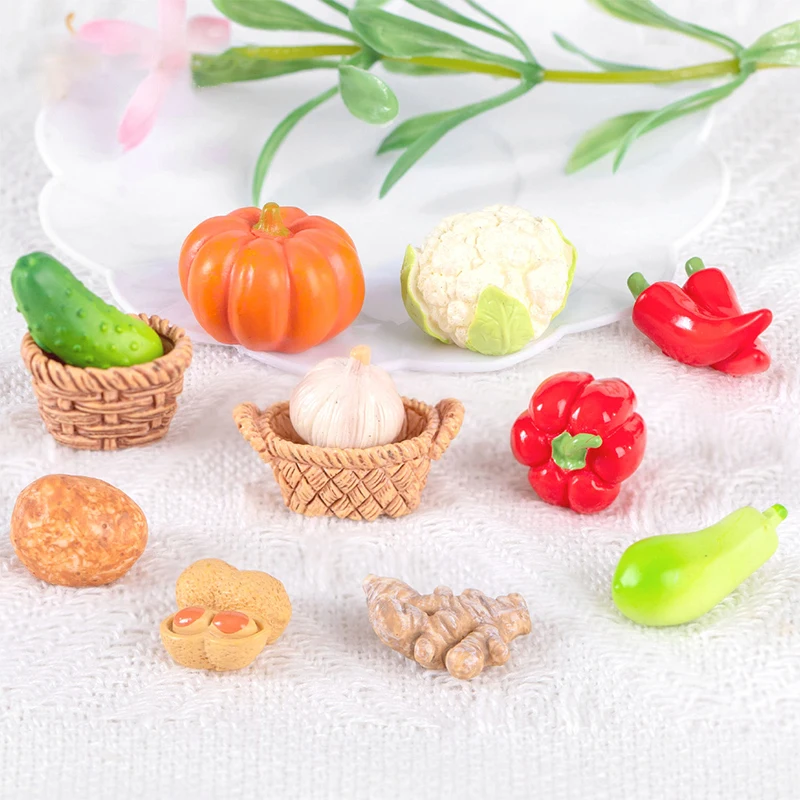 Mini Simulation Vegetable Miniature Pepper Ornaments Doll House Vegetable Bamboo Basket Miniature Accessories For Children Gift