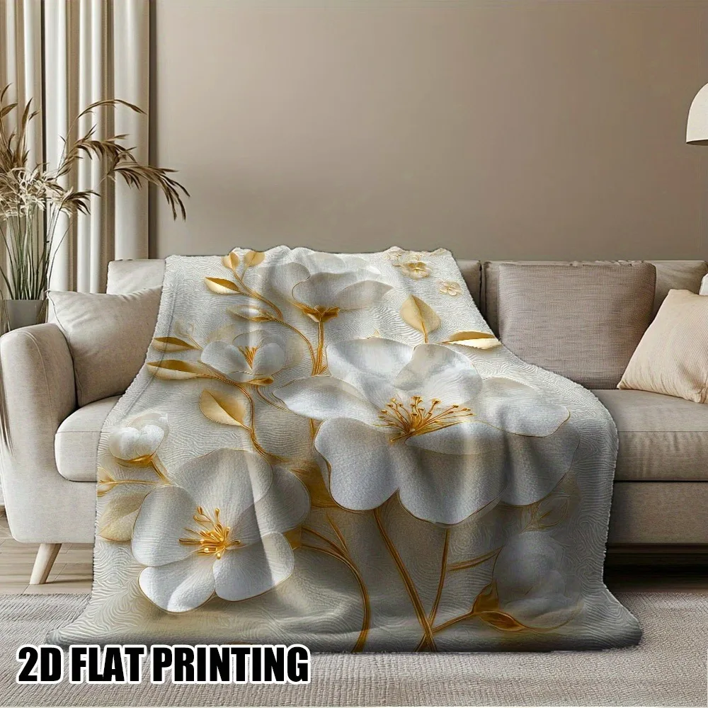 

Роскошное одеяло с белыми цветами и золотом — мягкое одеяло с элегантным цветочным узором для дивана-кровати
