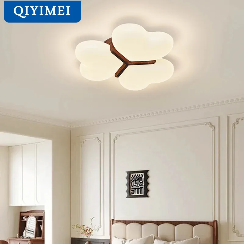 Nordic LED Chandeliers For Children's Rooms Nursery Boys And Girls Cloud Ceiling Lamp Walnut Wood Colour Smart Lighting Fixture