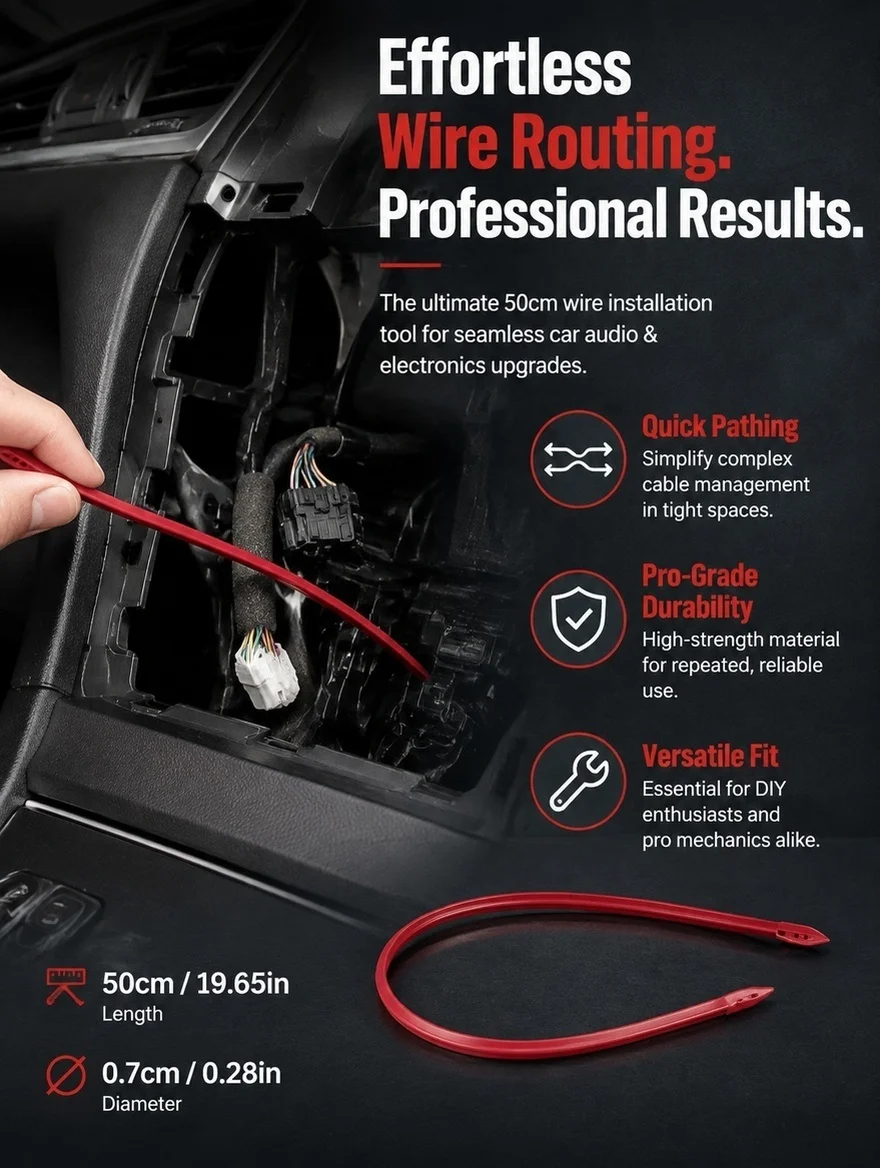 Car Wire Puller Tool Reliable Wire Guide for Car Speaker Installation Dash Cam Wiring Management Repair Corner Routing Guide