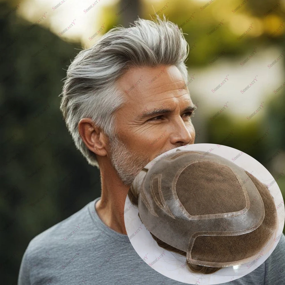 

Необнаружимые натуральные волосы, серые человеческие волосы, старые мужские волосы, замена парика, отбеливающие узлы, швейцарские кружевные передние дышащие парики