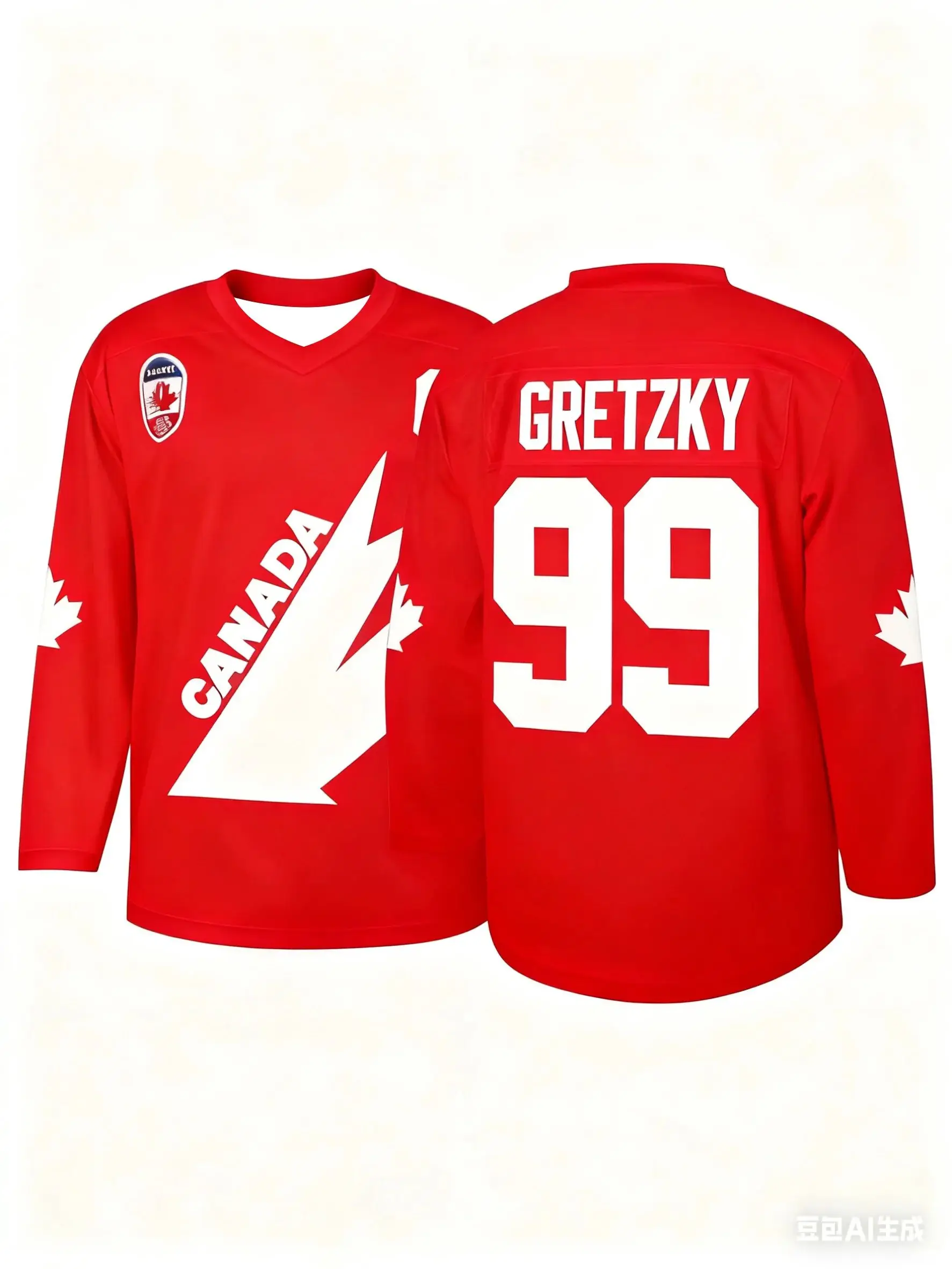 Camiseta de hockey del equipo canadiense, camiseta deportiva roja con patrón blanco "Canadá", camiseta holgada de manga larga transpirable y de secado rápido