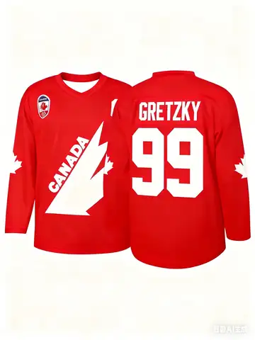 Canadian Team Hockey Jersey White "Canada" Pattern Red Sports Jersey Breathable And Quick-Drying Loose Long-Sleeved T-Shirt
