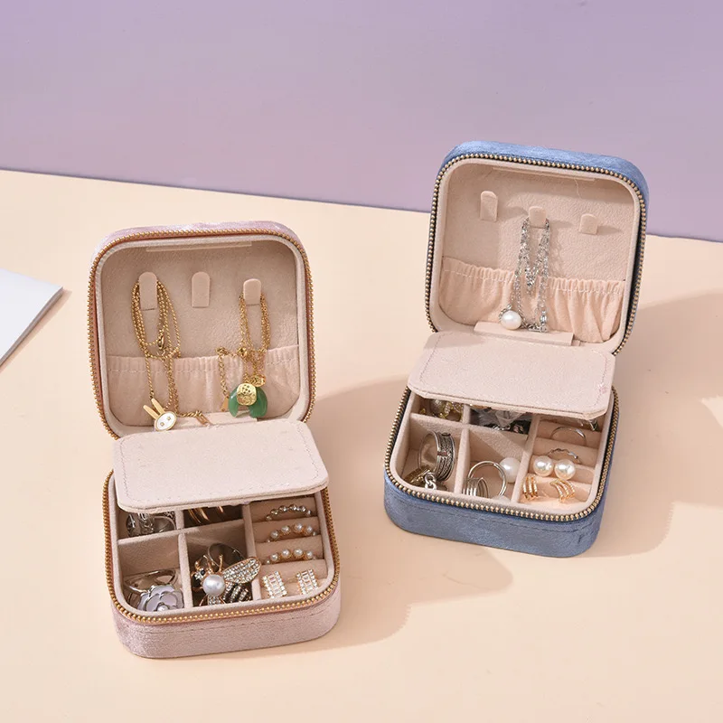 1PC Mini Jewelry Organizer Display Travel Jewelry Zipper Case Boxes Earrings Necklace Ring Portable Jewelry Box Leather Storage