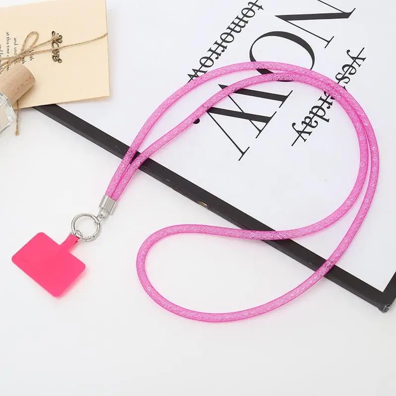 حبل هاتف ماسي فاخر - حبل معلق مضاد للضياع من حجر الراين الكريستالي، سلسلة حزام كروس طويلة لهاتف iPhone وXiaomi