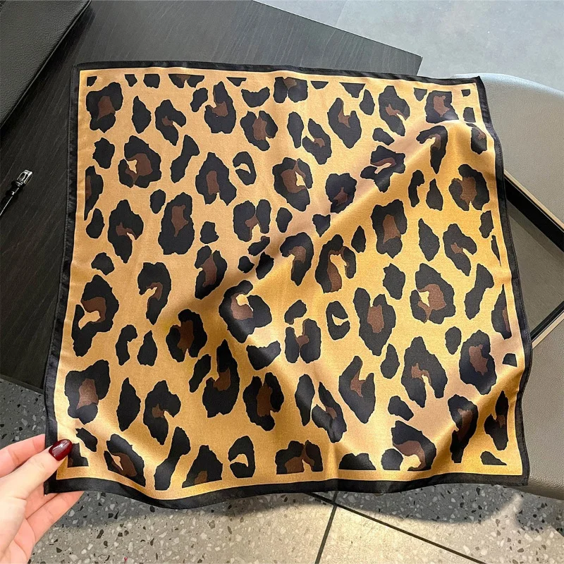 

100% Silk Square Scarf Leopard Pattern Bandana and Neck Scarf Fashion Bag Accessory Lovely Gift for Girlfriend Ladies Daily