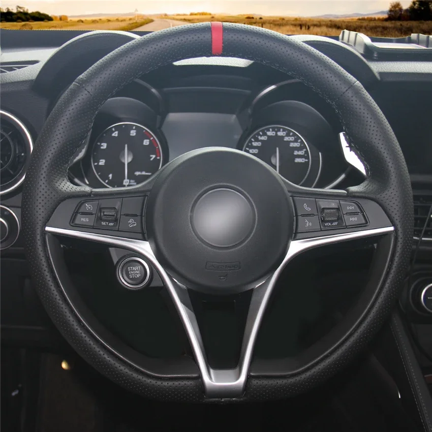 

Чехол на руль из кожи ручной работы с защитой от скольжения для Alfa Romeo Giulia 2017 Stelvio 2017, аксессуары для интерьера