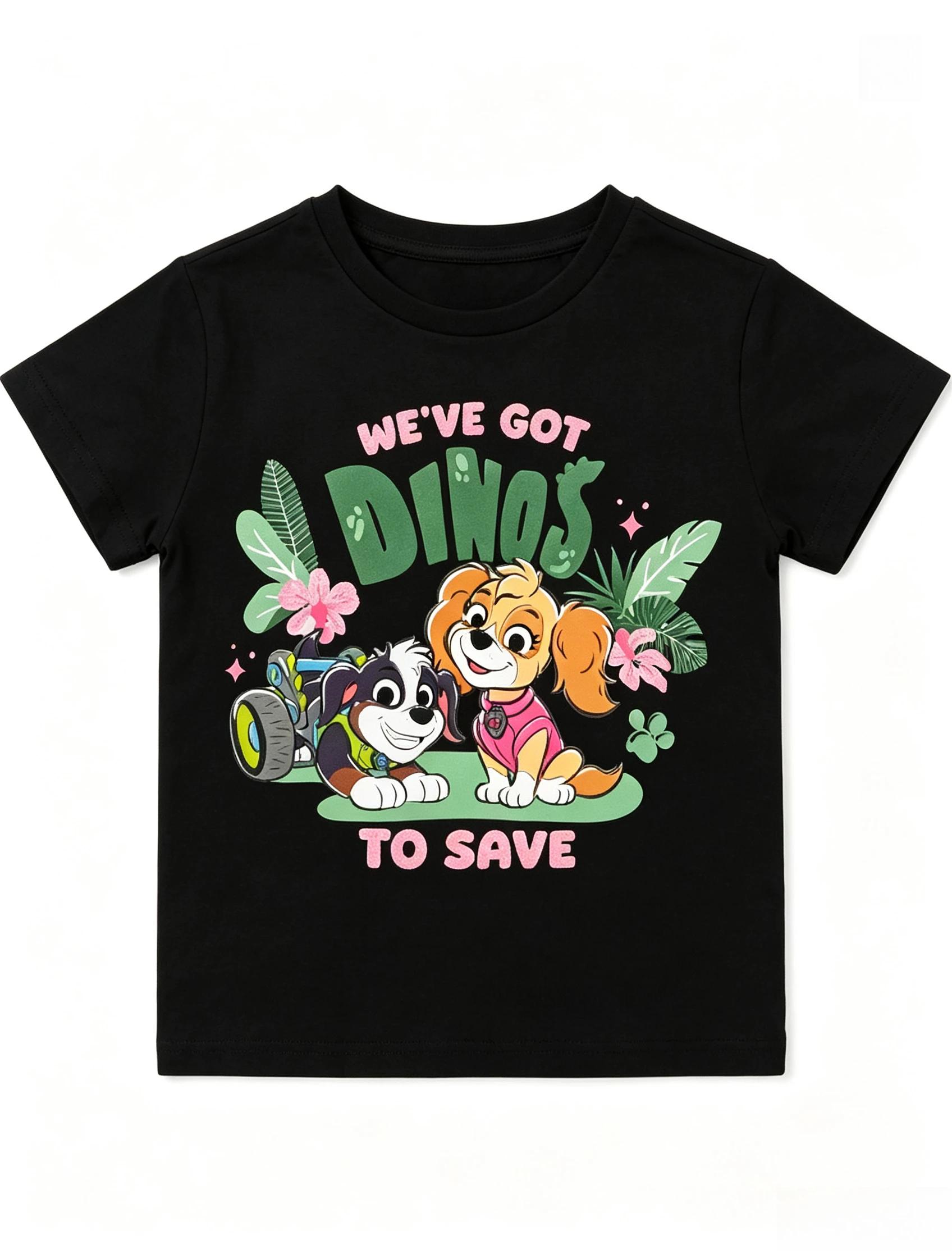 Paw Patrol Girls' T-shirt Dinosaur Theme Cartoon Printed Children's Short Sleeved T-shirt Summer Casual Comfortable Breathable