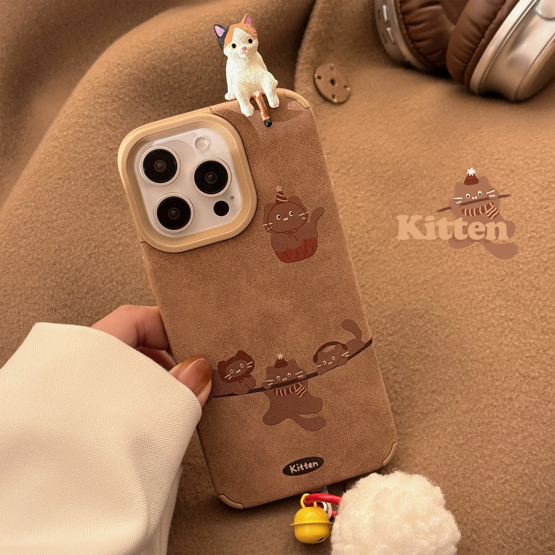 Cartoon 3D cat animal leather retro phone case for iphone 15 16 pro max 12 13 14 promax cute back cover plush capa