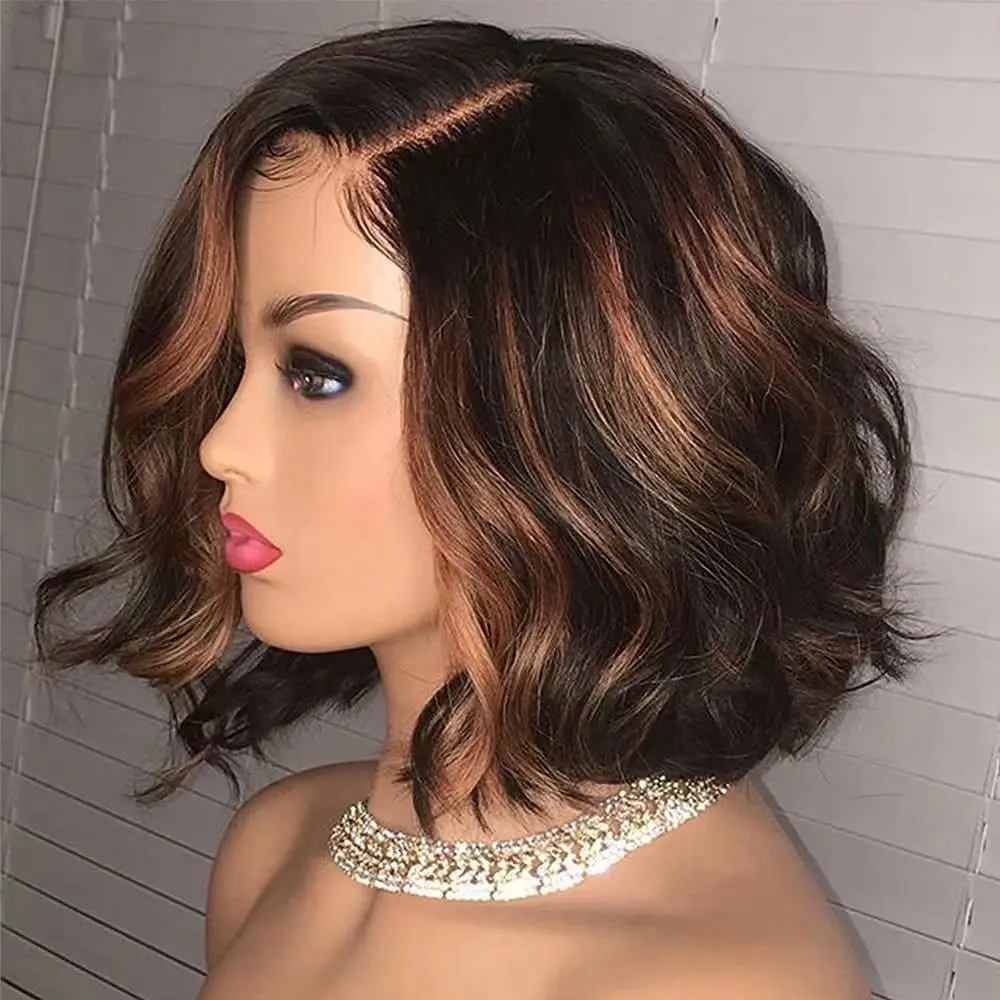 

200 Density 12 Inch 1B/30 Highlight Short Bob Wigs Human Hair Loose Wave 5x5 Lace Frontal Wig Brazilian Remy Hair For Women