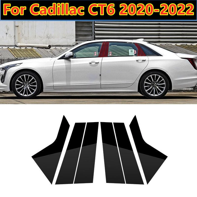 6X Glossy Black Door Trim B Pillar Posts Gloss Cover For Cadillac CT6 2020-2022