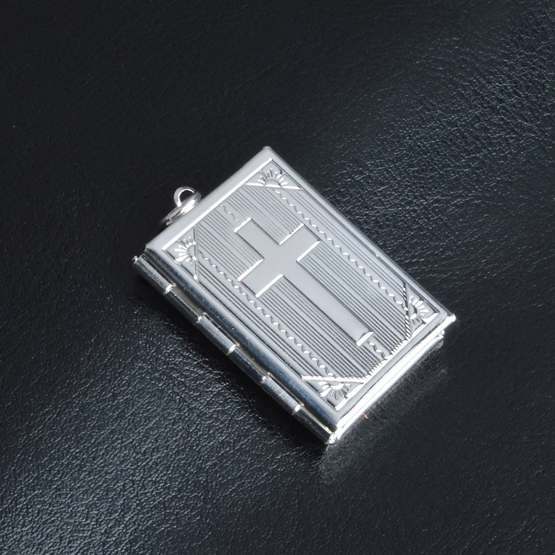 New 925 Sterling Silver Square Shape Carve Cross Locket Photo Pendant Necklace Lovers Charms Gift El Collar Jewelry