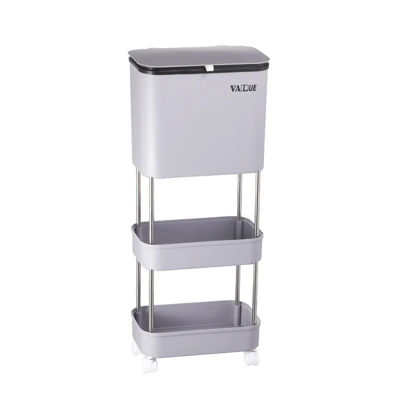 Sorting trash cans, household dry and wet garbage separation, large kitchen waste with wheels, multi-layer creative kitchen tras