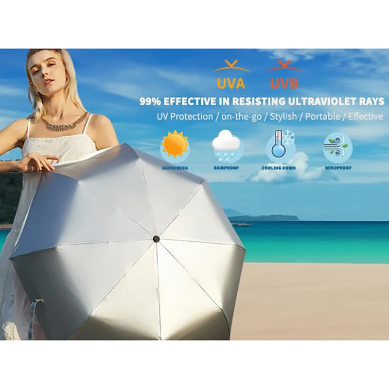 8ribs UV Umbrella Titanium Small Rain Umbrella Automatic Folding Windproof Umbrella UV Protection Sun Shade Thick Pocket Parasol