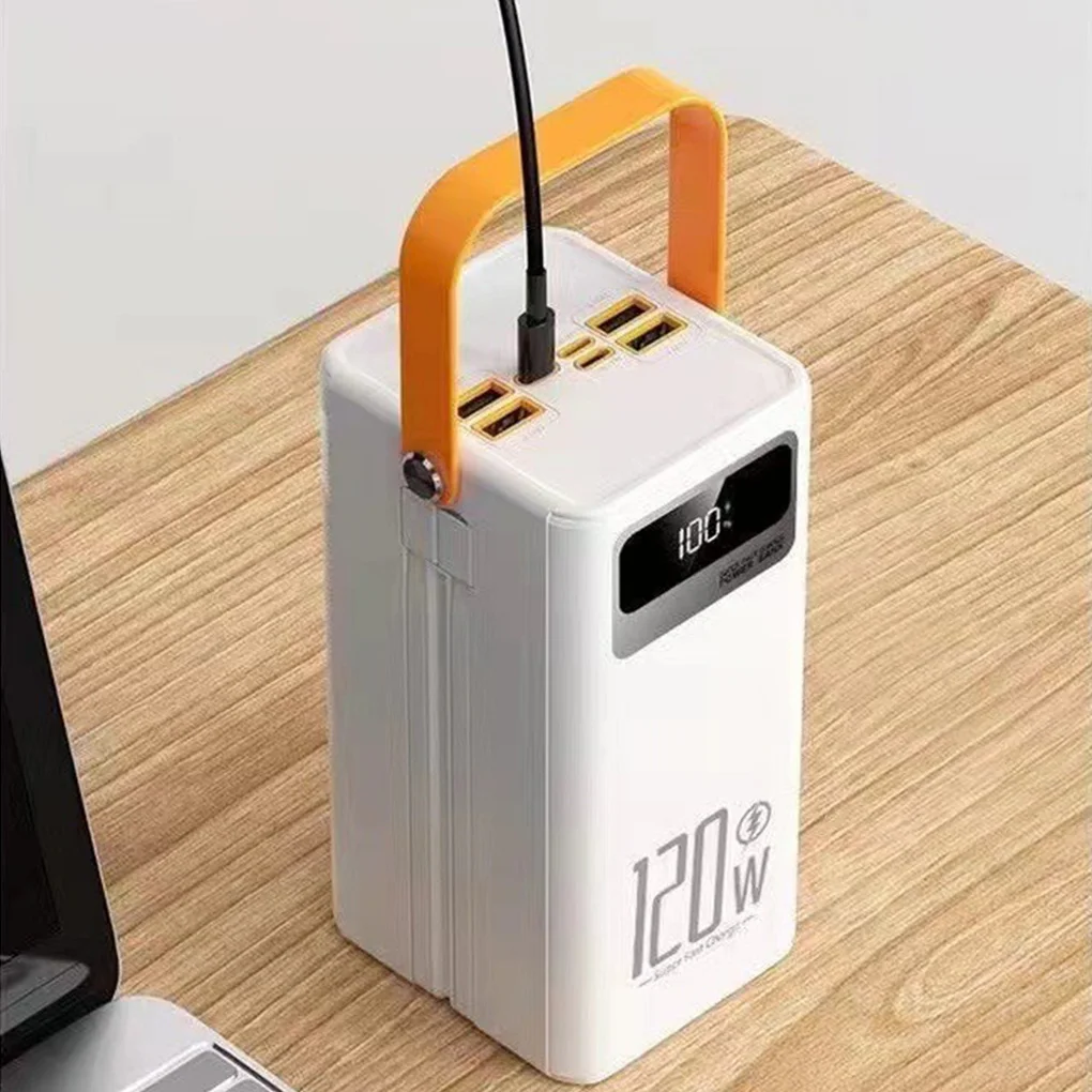 แผงโซลาร์เซลล์ 30000mAh Power Bank 120w ชาร์จเร็วมาพร้อมกับชุดแบตเตอรี่ภายนอกสี่สายพร้อมไฟฉายสําหรับกลางแจ้ง ﻿