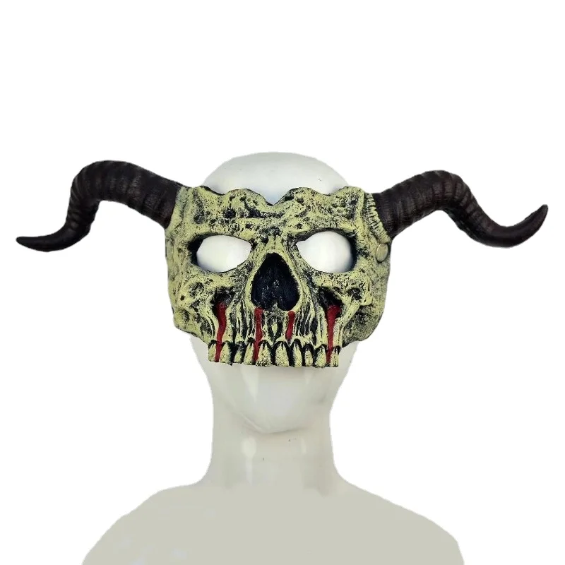 Bloody Demon Mask with Long Horns Masquerade Scary Skull Mask Monster Demons Bone Headdress Party Props Horror Mask Fancy Dress