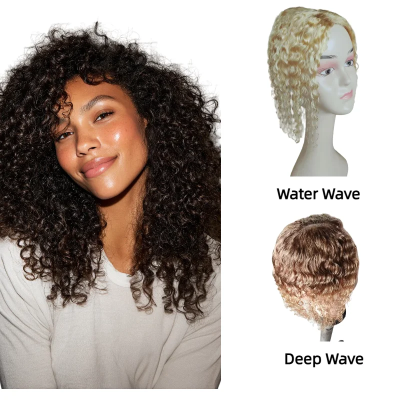 Human Remy Hair Hair Extensions Swiss Lace 9x14cm 10inch Deep Wave Topper Hand-Tied Color #2 P4-27 Wholesale