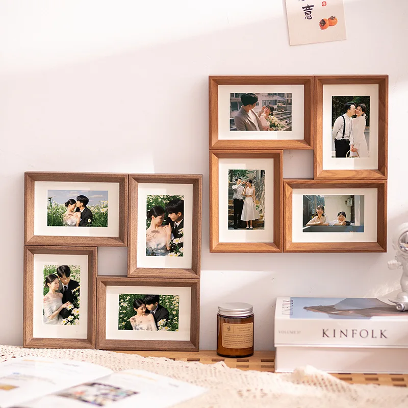 Creative Combination Photo Frame Four Grid 6 Inch Tabletop Wall Mount Photo Wall Black White Elegant Photo Display Holder