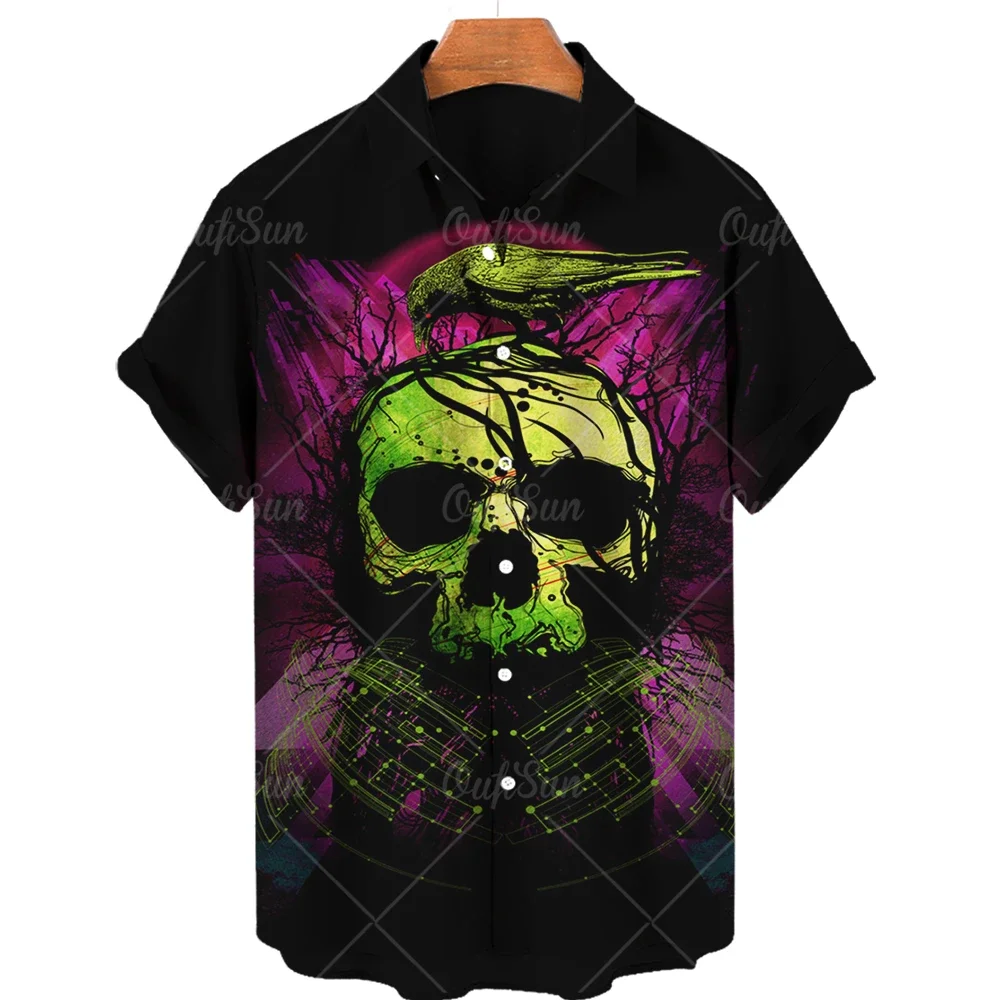 Men's Hawaiian Shirt Retro Shirt 2022 Horror Skull Summer 3d Fashion Shirt Casual Lapel Short Sleeve Loose Breathable Top