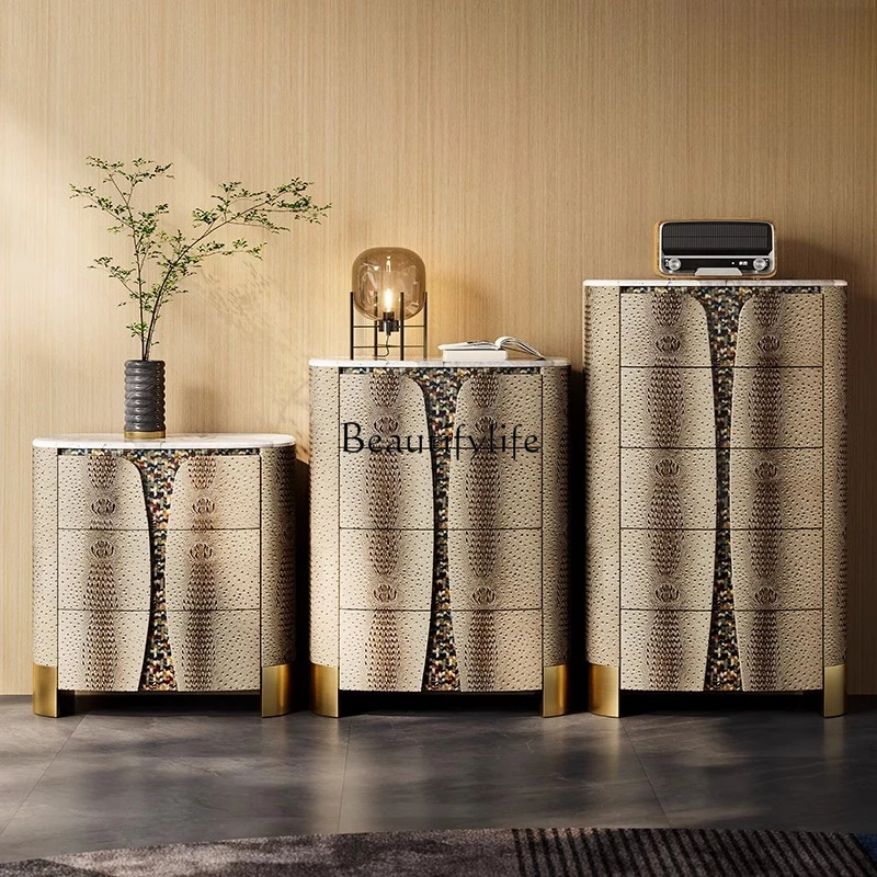 

03 Light Luxury Italian Modern Premium Bedroom Marble Storage Drawer Three Five Bucket Cabinet