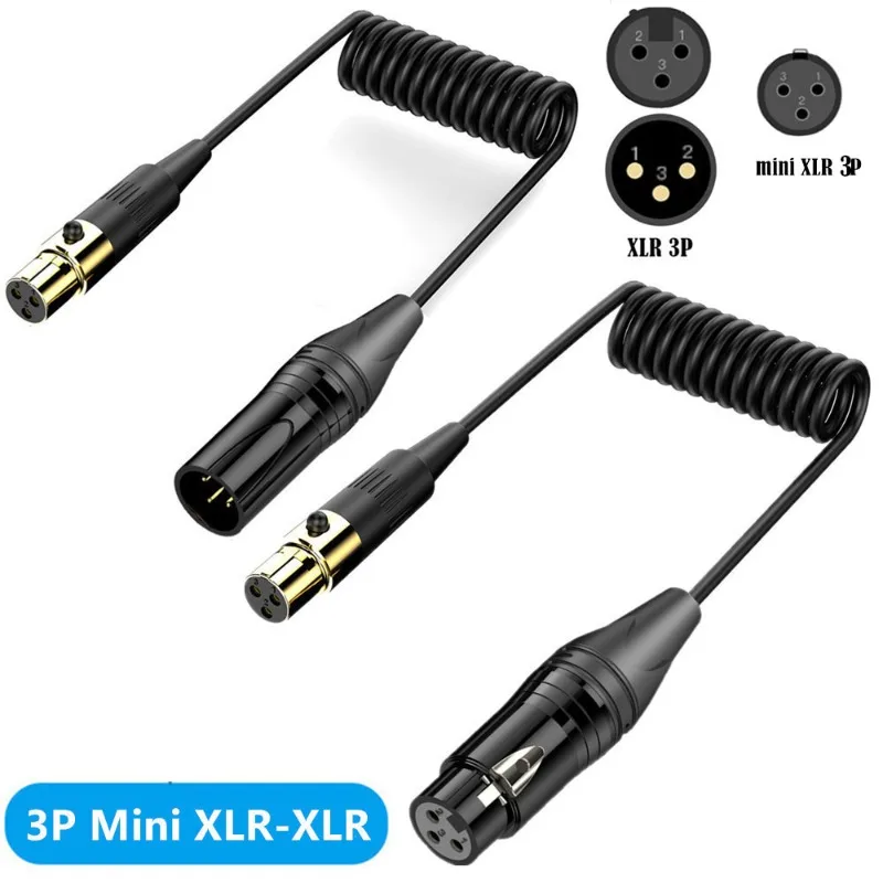 

Spring Retractable XLR To Mini XLR Amplifier Audio Mixer Mini Microphone Camera Audio Cable