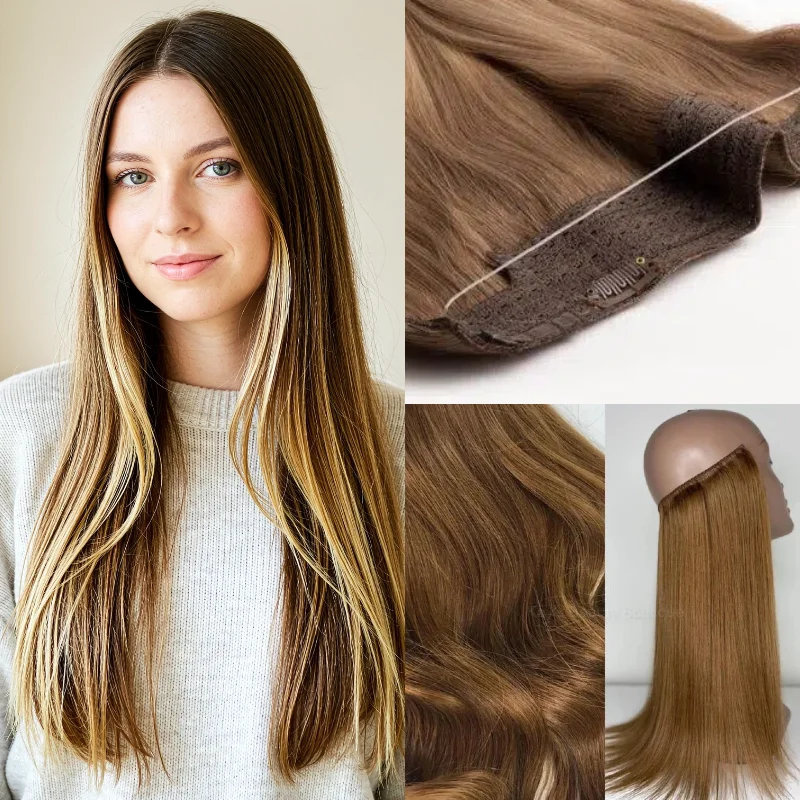 Human Hair Fish Line Clip In Hair Weft 12inch One Piece Hair Extensions Wholesale Color 1B #2 #4 #8 #613
