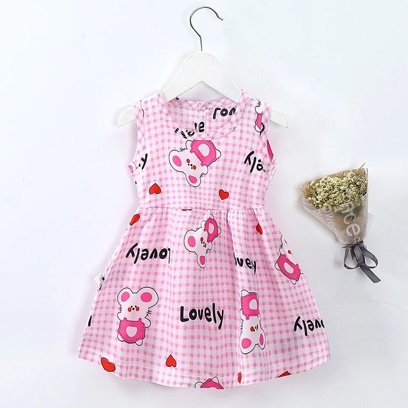 1-7Y Baby Girls Sleeveless Flower Print Dresses Cotton Silk Clothes Kids Girl Summer Princess Dress Children Party Dress Outfit