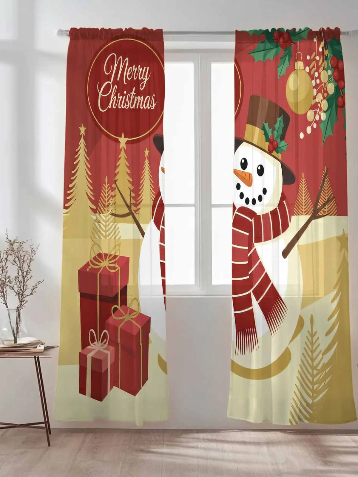 

Modern Snowman Christmas Gift Tulle Sheer Curtains for Living Room Bedroom Kitchen Decoration Voile Organza Curtains