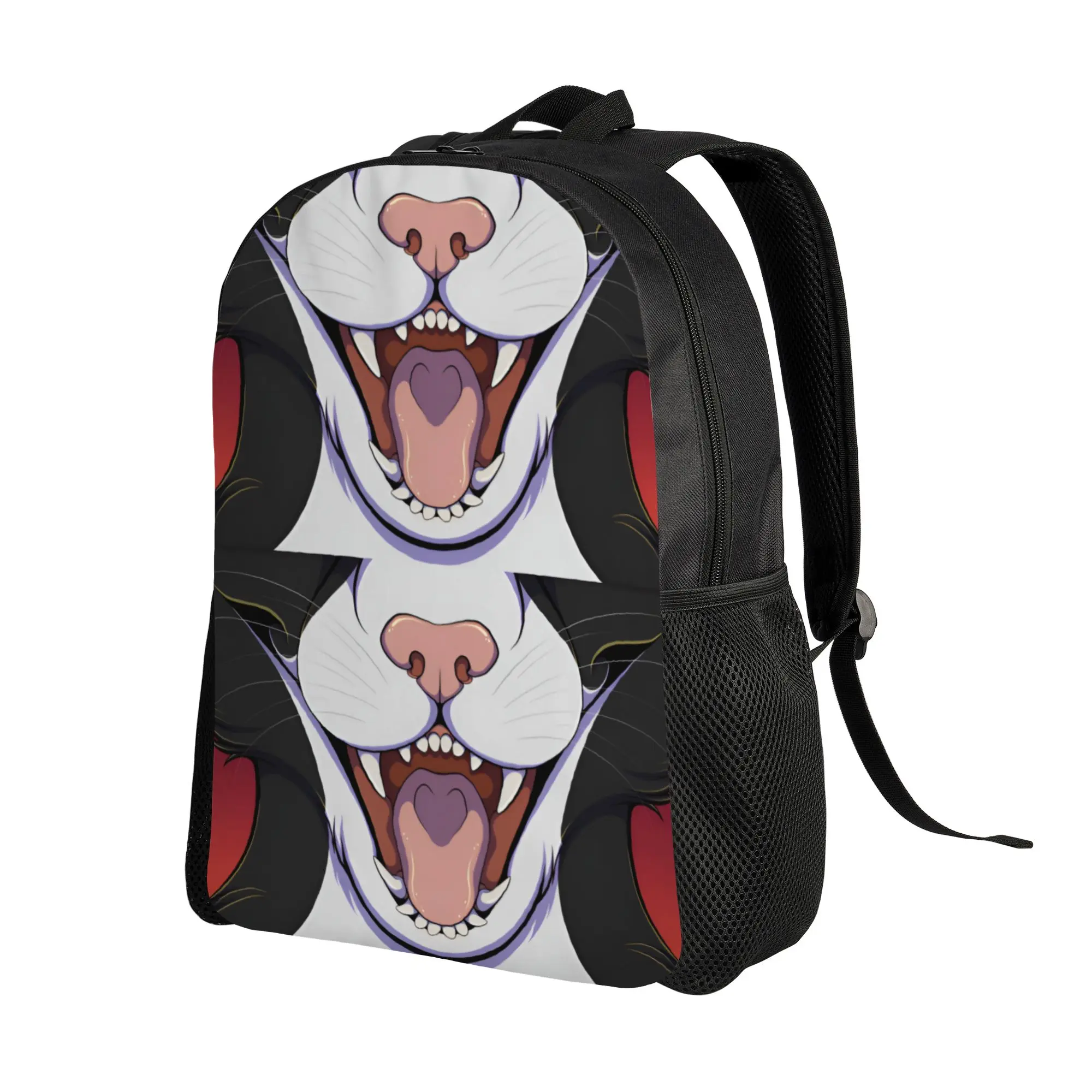 Custom 3D Printing Head Backpacks for Girls Boys Black and White Cat Maw College School Travel Bags Women Men Bookbag