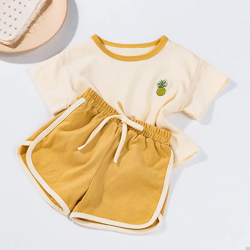 Summer Toddler Girl Tracksuits 2pcs Casual Baby Clothing Suits Short Sleeve T-shirt Shorts Children Clothes Boys Girls Outfits