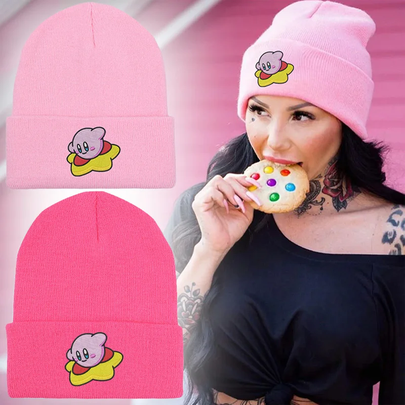

Star Kirby Anime Knitting Beanies Hat Men Women Solid Color Quality Cap Cute Casual Warm Hats Fashion Versatile Unisex Caps Gift
