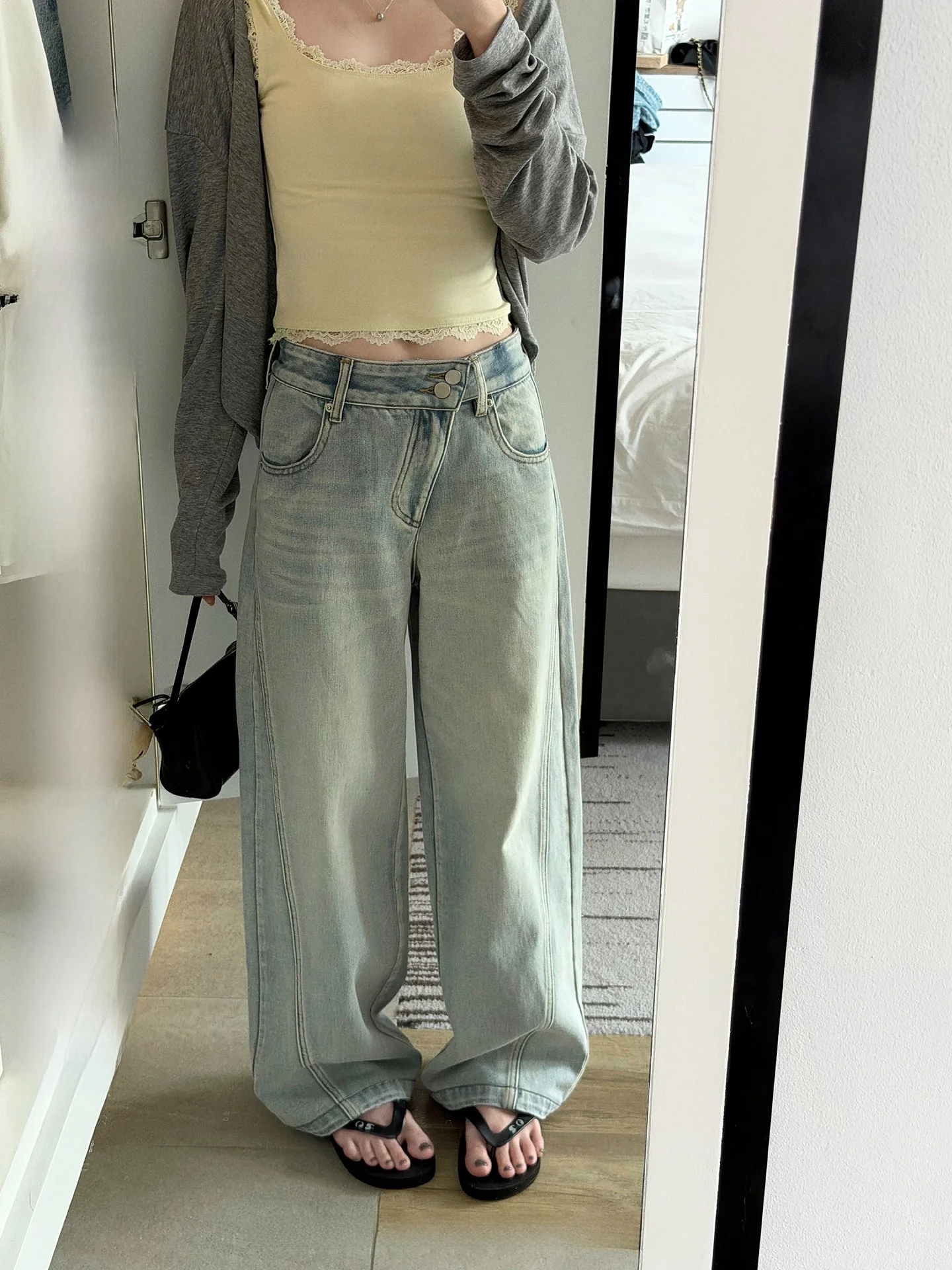 

Light Blue Washed Vintage Denim Jeans Women's Casual Straight Leg Wide Leg Loose Long Pants Spring Season Breathable Skin-Fri...