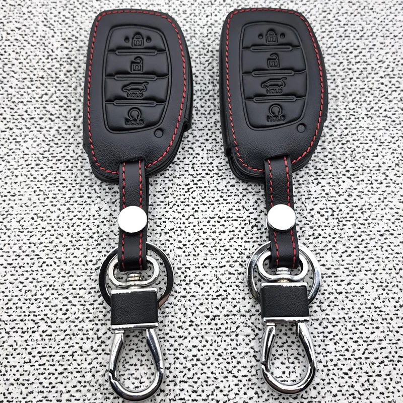 Leather Keychain for Hyundai Ix35 Grand I10 Elantra 2017 Tucson Sonata Ix25 I20 Creta Santa Fe GLS Reina Remote Key Cover Case view 4
