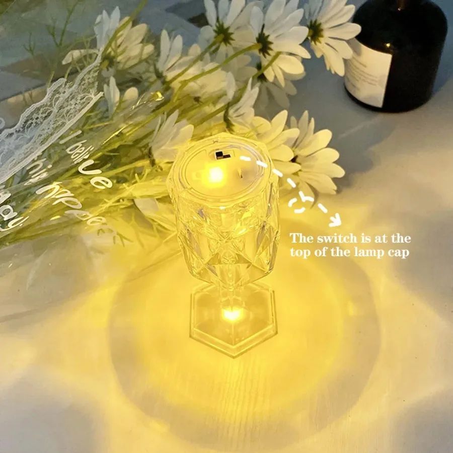 Led Diamond Table Lamp Rechargeable Night Lights Crystal Projection Desk Lamps Home Acrylic Xmas Decor Lighting Fixtures Gift