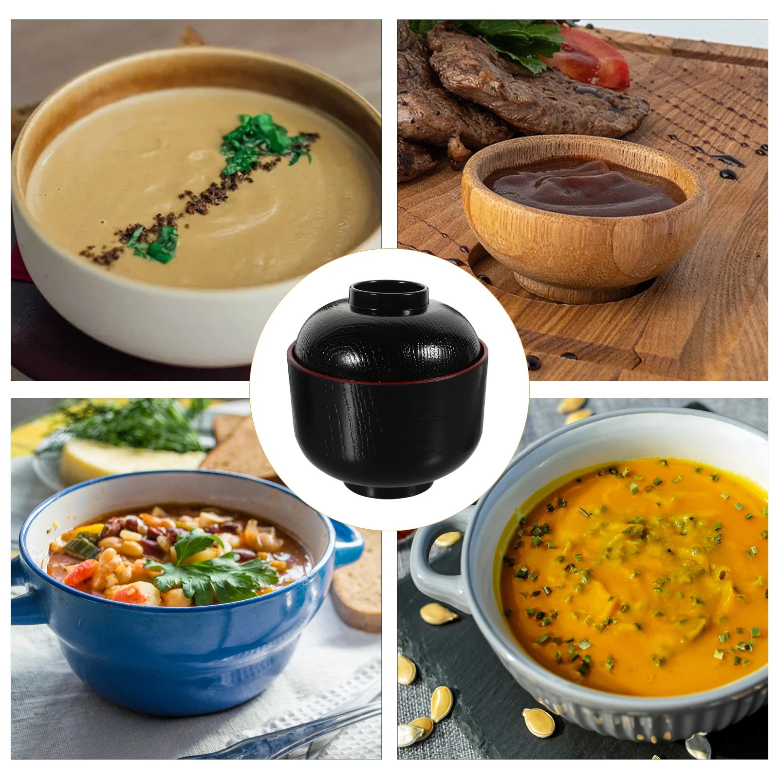 Cuencos pequeños de estilo japonés para sopa de miso, ensalada Ramen, negro, fácil de limpiar, apto para lavavajillas, acabado texturizado elaborado en H