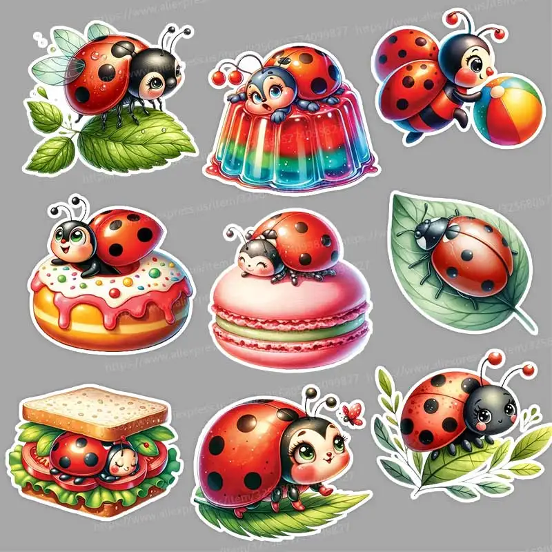 9 PCS Cute Ladybug  Wall Sticker Kids Room Decor Bathroom Toilet Living Room Decor Cabinet Refrigerator Home Decor Decals M1329