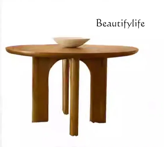 

Nordic solid wood round dining table household simple dining table single desk creative retro table